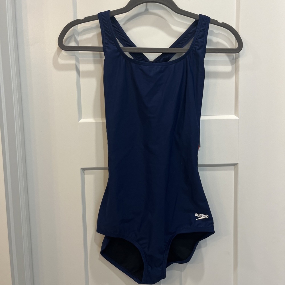 Speedo Women's Ultra Back Long One Piece Swimsuit Navy Blue Sz 6L